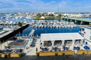 an aerial view of a marina with boats in the water at Seaport Resort and Marina in Fairhaven