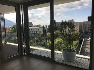 a room with a window with a potted plant on a balcony at Dukley residence Lux in Budva +9 photos