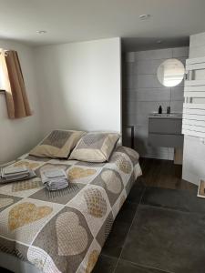 a bedroom with a bed and a sink at Les champs étoilé in Morschwiller