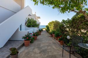 a pathway with potted plants on the side of a building at Nautilus Apartments in Sisi
