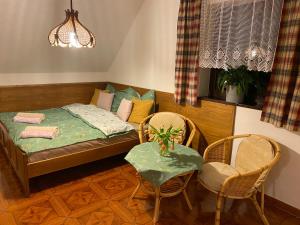 a room with a bed and a table and chairs at Apartmány U Sýkorky in Malá Morávka