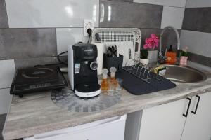 a kitchen counter with a coffee maker and a sink at Studio Apartman Treće Nebo in TrÅ¡iÄ‡
