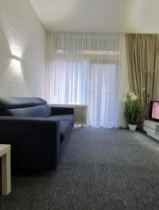 a living room with a couch and a television at Ferienwohnung Kamerer in Bad Harzburg