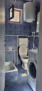 un baño con inodoro y lavadora en Perućac - Apartman sa pogledom na jezero, en Perućac 17 fotos más