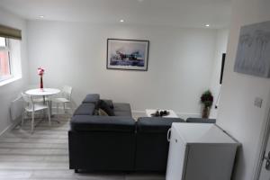 a living room with a couch and a table at Comfy Guest suite in Dartford