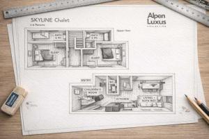 a drawing of a floor plan of a apartment at SKYLINE Chalet - Two-Level Penthouse with Private Whirlpool in Mühlen