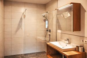 a bathroom with a sink and a shower at RUHESTUBE - Design Apartment with Balcony in Fügen