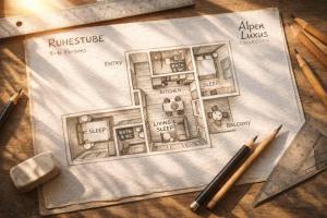 a drawing of a floor plan on a piece of paper at RUHESTUBE - Design Apartment with Balcony in Fügen