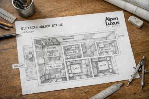 a drawing of a floor plan of an apartment at GLETSCHERBLICKSTUBE - Terrace & Mountain View in Fügen