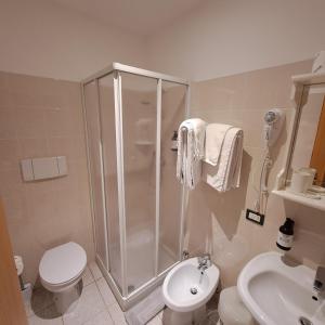 a bathroom with a shower and a toilet and a sink at B&B Casa Zeni in Faedo