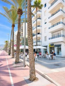 a row of palm trees on a sidewalk next to a building at ApartamentosCRP in Almería