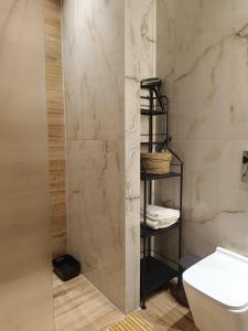 a bathroom with a toilet and a shower at Eden's Garden luxury Studio in Kalamitsi +30 photos