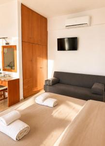 ein Wohnzimmer mit einem Bett und einer Couch in der Unterkunft Evilion studios in Region Ilia