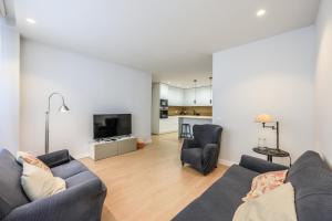 a living room with two couches and a tv at Spacious Home with Private Garden and Parking in Madrid