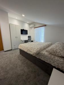 ein Schlafzimmer mit einem Bett und einem Schreibtisch in der Unterkunft Ninkovic in Trebinje