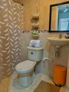 a bathroom with a toilet and a sink at Templo Verde Eco hostal in Minca +42 photos