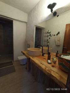 a bathroom with a counter with a sink and a toilet at Route Cappadocia in Avanos