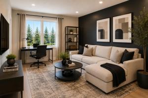 a living room with a couch and a desk at Collin Creek Executive Residences in Plano