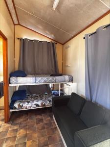 a small room with two bunk beds and a couch at Pioneer Caravan Park in Dalby