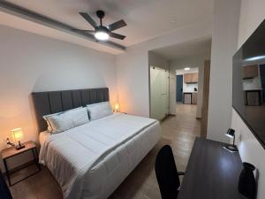 a bedroom with a bed and a ceiling fan at San Jeronimo Suites in Monterrey