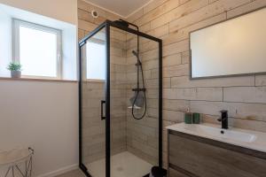 a bathroom with a shower and a sink at Gite Goxa Leku in Ossès +16 photos