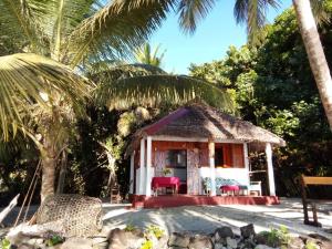 a small house with a thatched roof at Bungalow Ambanivolo in Sainte Marie
