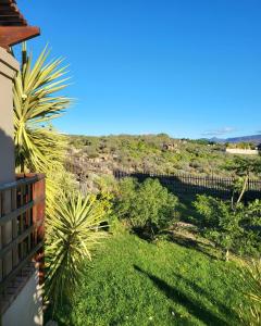 a view of a yard with trees and a fence at Unpretentious peaceful Cottage in Clanwilliam