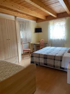 ein Schlafzimmer mit einem Bett und einem Schreibtisch in einem Zimmer in der Unterkunft Alpina depandance in Castello Tesino