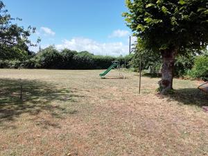 a playground with a slide and a tree at Chez Mekki in Châteauponsac
