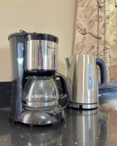 a blender and a coffee pot sitting on a counter at Villa Orchidees-Albion in Albion
