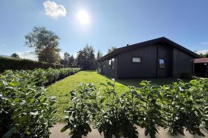 a black building in a yard with a hedge at The Pearl In Marielyst in Bøtø By