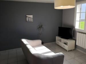 a living room with a couch and a tv at Grand Gîte Avec 2 Chambres in Saint-Pol-sur-Ternoise