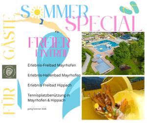 a collage of pictures of a water park at Hotel Rose in Mayrhofen