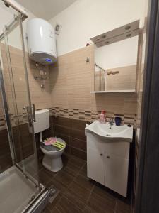 a bathroom with a toilet and a sink and a shower at Apartment Tome in Biograd na Moru +28 photos