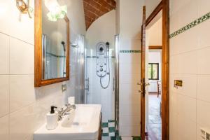 a bathroom with a sink and a shower at Appartamento Gallo Nero Murlo in Murlo +37 photos