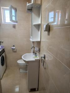 a bathroom with a toilet and a sink at Udoban porodični apartman ViS Raška, 80m2, parking, bašta in Raška +46 photos