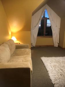 a living room with a couch and a window at Peninsula Paradise in Dunedin +8 photos