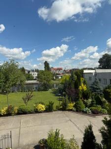 a view of a park with buildings and trees at AtmosferA in Bydgoszcz