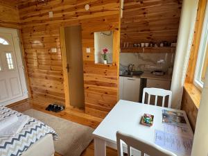 a kitchen and dining room with a table in a cabin at Village Cottage in Žabljak