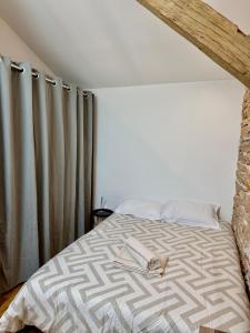 a bedroom with a bed and a curtain at Douceur Suite - 2 bedrooms in Mâcon