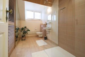a bathroom with a toilet and a sink and a shower at Bed & Breakfast La Linière in Brussels +28 photos