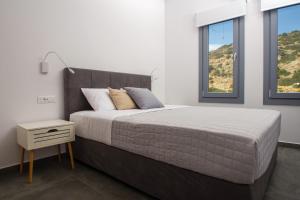 a bedroom with a large bed and two windows at MarGio Olive House in Galissas