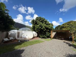 a glass dome house sitting on top of a yard at Entre 2 bulles in Entre-Deux +2 photos