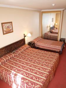 a hotel room with two beds and a mirror at Hotel Don Luis in Madrid