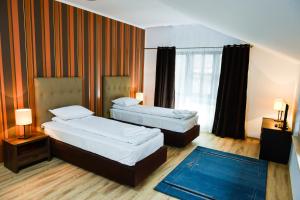 代日Park House的一间有两张床和一扇窗户的酒店房间