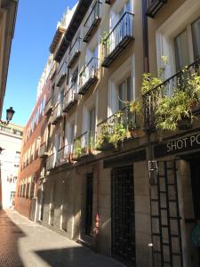 أبارتمنت إن سول في مدريد: مبنى فيه بلكونات ونباتات على شارع