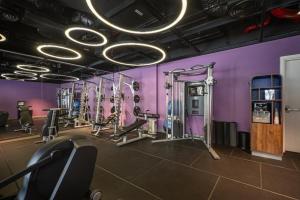 a gym with several tread machines and purple walls at Wink Hai Phong Centre, Unscripted by Hyatt - 24 Hours stay in Hai Phong