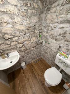 a stone bathroom with a toilet and a sink at Košara Trišnjevac in Lusnić
