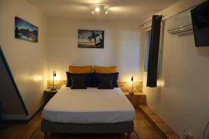 a bedroom with a large bed in a room at Ti Kaz Ravinala in Ravine des Cabris
