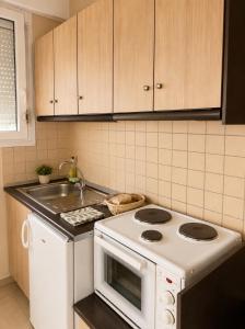 a kitchen with a white stove and a sink at PNOÉ rooms in Ilia +30 photos